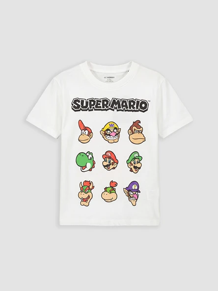 LCW Kids Beyaz Bisiklet Yaka Super Mario Baskılı Erkek Çocuk Tişört ürün görseli 1