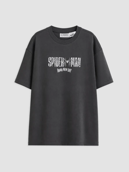 LCW Kids Antrasit Bisiklet Yaka Spider-Man Baskılı Erkek Çocuk Tişört ürün görseli 1