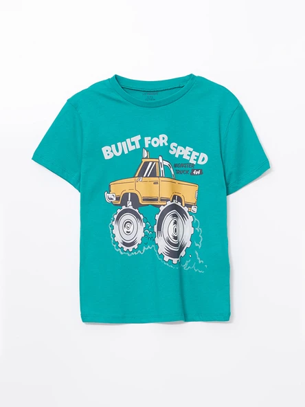 LCW Kids Yeşil Bisiklet Yaka Baskılı Erkek Çocuk Tişört ürün görseli 1