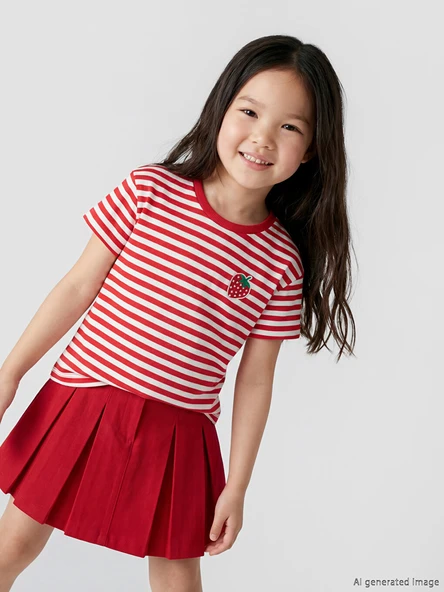 LCW Kids Kırmızı Bisiklet Yaka Çilek Nakışlı Kız Çocuk Tişört ürün görseli 1