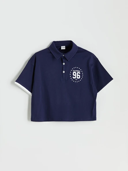 LCW Kids Lacivert Polo Yaka Baskılı Kız Çocuk Tişört ürün görseli 1