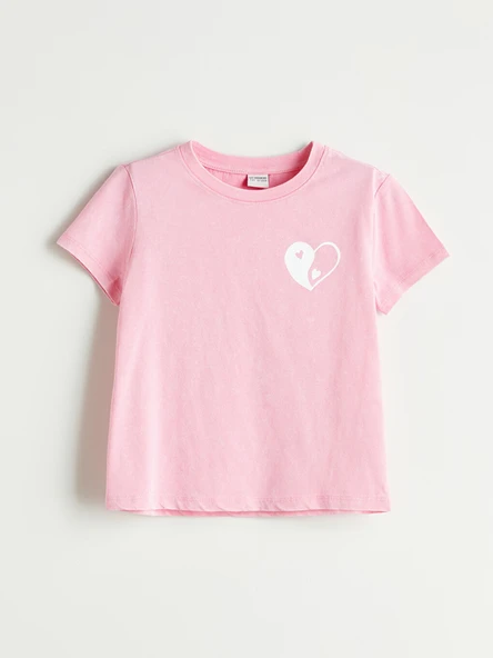 LCW Kids Pembe Bisiklet Yaka Kız Çocuk Tişört ürün görseli 1