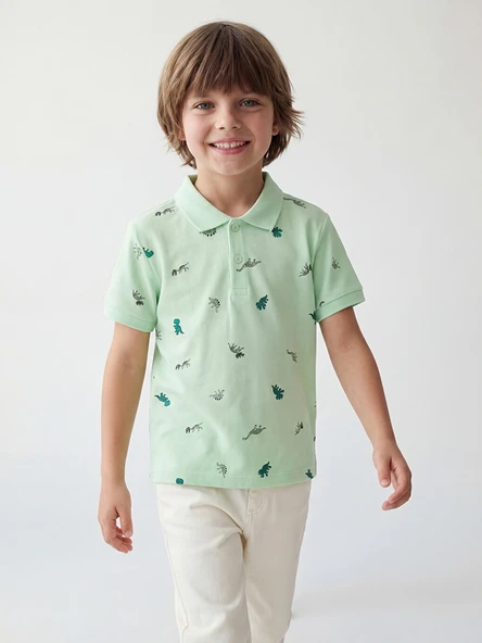 LCW Kids Yeşil Polo Yaka Desenli Erkek Çocuk Pike Tişört ürün görseli 1