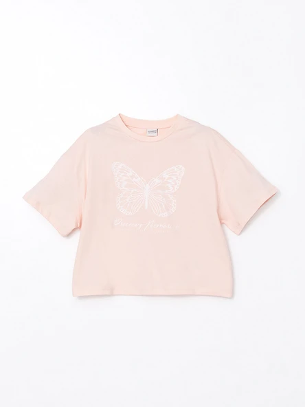 LCW Kids Pembe Bisiklet Yaka Kız Çocuk Tişört ürün görseli 1