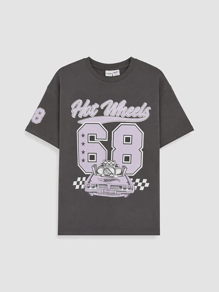 LCW Kids Gri Hot Wheels Baskılı Kız Çocuk Tişört ürün görseli 1