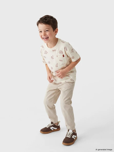 LCW Kids Bej Bisiklet Yaka Erkek Çocuk Tişört ürün görseli 1