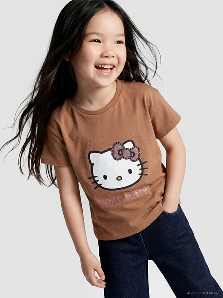 LCW baby Kahverengi Hello Kitty Baskılı Kız Çocuk Tişört ürün görseli 1