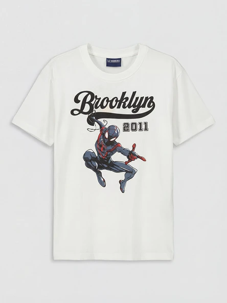 LCW Kids Beyaz Bisiklet Yaka Spider-Man Baskılı Erkek Çocuk Tişört ürün görseli 1