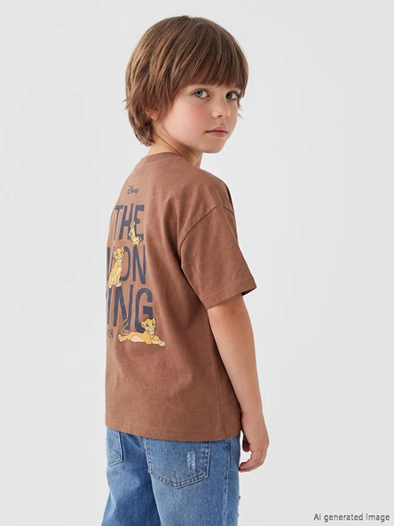 LCW Kids Kahverengi Bisiklet Yaka Aslan Kral Baskılı Erkek Çocuk Tişört ürün görseli 1