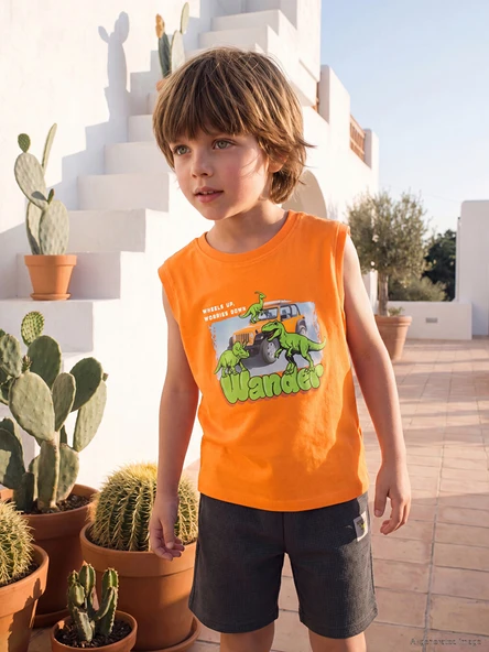 LCW Kids Turuncu Dinozor Baskılı Erkek Çocuk Atlet ürün görseli 1