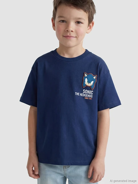 LCW Kids Lacivert Bisiklet Yaka Sonic Baskılı Erkek Çocuk Tişört ürün görseli 1