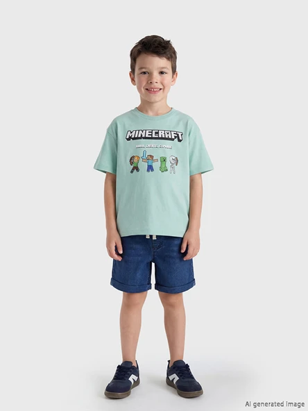 LCW Kids Yeşil Minecraft Baskılı Erkek Çocuk Tişört ürün görseli 1