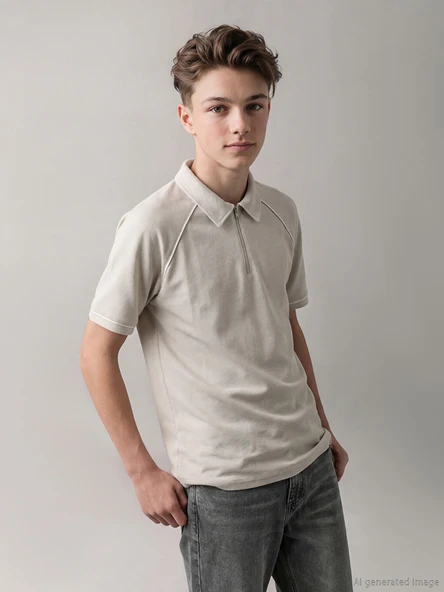 LCW Kids Gri Polo Yaka Erkek Çocuk Pike Tişört ürün görseli 1