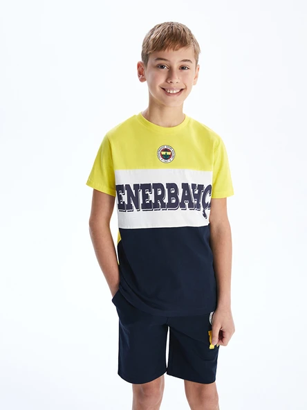 LCW Kids Sarı Bisiklet Yaka Fenerbahçe Baskılı Erkek Çocuk Tişört ürün görseli 1