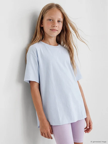 LCW Kids Mavi Bisiklet Yaka Kız Çocuk Tişört ürün görseli 1