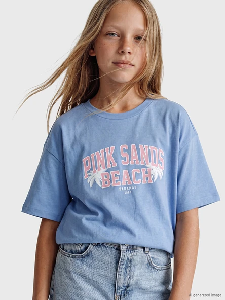 LCW Kids Mavi Baskılı Kız Çocuk Tişört ürün görseli 1
