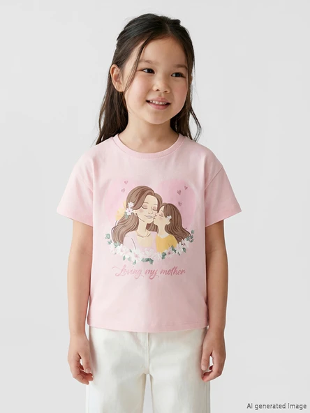 LCW Kids Pembe Bisiklet Yaka Baskılı Kız Çocuk Tişört ürün görseli 1