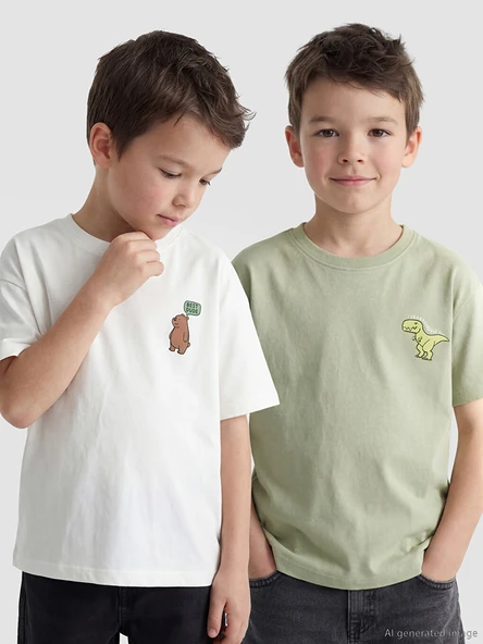 LCW Kids Beyaz Bisiklet Yaka Erkek Çocuk Tişört 2'li ürün görseli 1