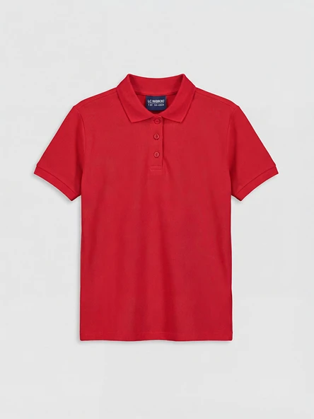 LCW Kids Kırmızı Polo Yaka Kız Çocuk Pike Tişört ürün görseli 1