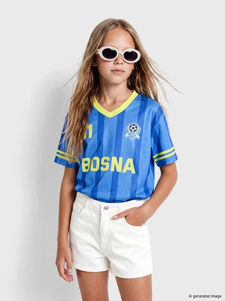 LCW Kids Lacivert Bosna Baskılı Kız Çocuk Forma Tişört ürün görseli 1
