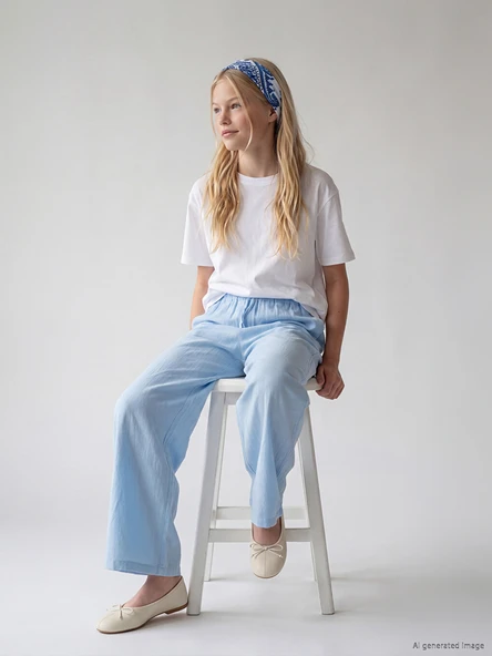 LCW Kids Mavi Loose Fit Kız Çocuk Pantolon ürün görseli 1