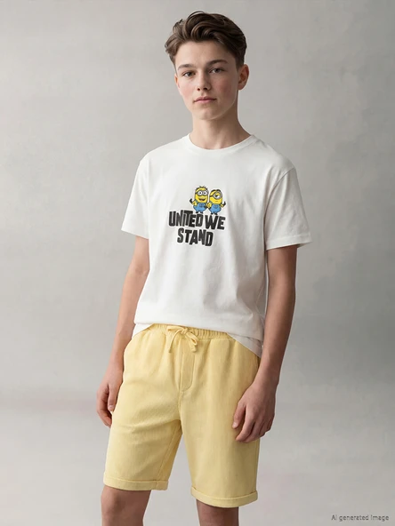 LCW Kids Ekru Bisiklet Yaka Minions Baskılı Erkek Çocuk Tişört ürün görseli 1