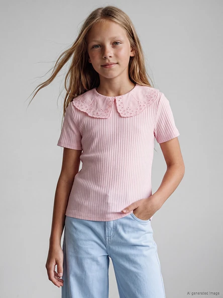 LCW Kids Pembe Bebe Yaka Kız Çocuk Tişört ürün görseli 1