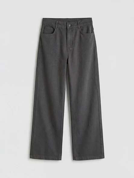 LCW Kids Gri Wideleg Nakışlı Kız Çocuk Gabardin Pantolon ürün görseli 1