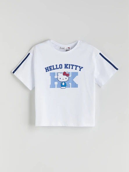 LCW Kids Beyaz Bisiklet Yaka Hello Kitty Baskılı Kız Çocuk Tişört ürün görseli 1