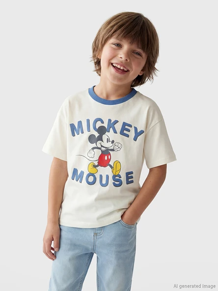 LCW Kids Bej Bisiklet Yaka Mickey Mouse Baskılı Erkek Çocuk Tişört ürün görseli 1