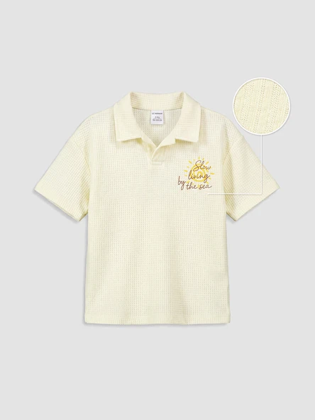 LCW Kids Bej Polo Yaka Baskılı Erkek Çocuk Tişört ürün görseli 1