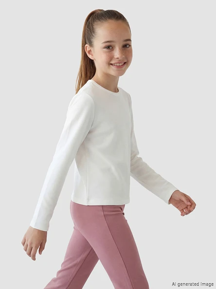 LCW Kids Beyaz Bisiklet Yaka Kız Çocuk Basic Tişört ürün görseli 1