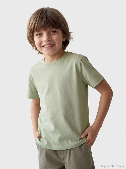 LCW Kids Yeşil Bisiklet Yaka Erkek Çocuk Tişört ürün görseli 1