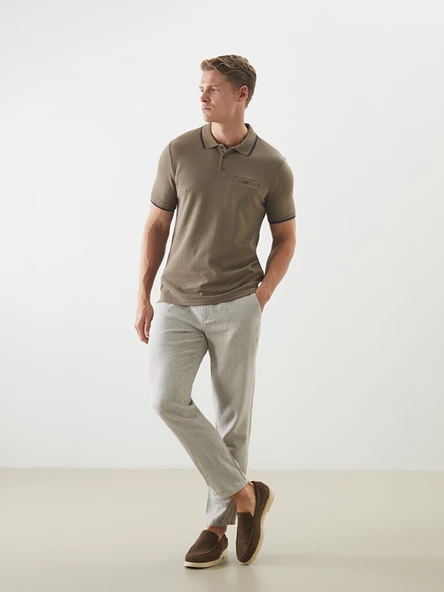LCWAIKIKI Classic Bej Regular Fit Keten Karışımlı Erkek Chino Pantolon ürün görseli 1