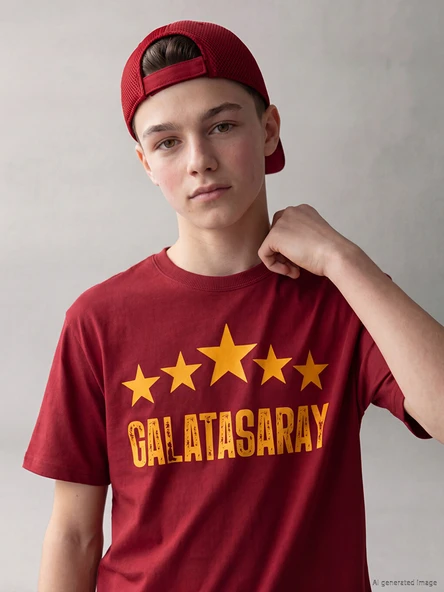 LCW Kids Kırmızı Bisiklet Yaka Galatasaray Baskılı Erkek Çocuk Tişört ürün görseli 1