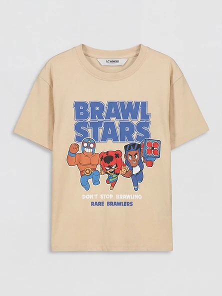 LCW Kids Bej Bisiklet Yaka Brawl Stars Baskılı Erkek Çocuk Tişört ürün görseli 1
