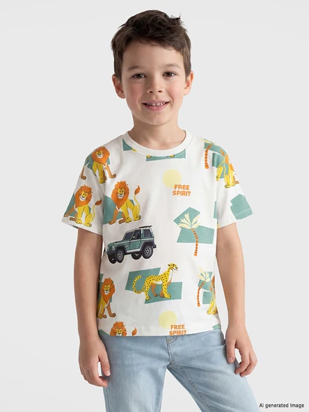 LCW Kids Ekru Baskılı Erkek Çocuk Tişört ürün görseli 1