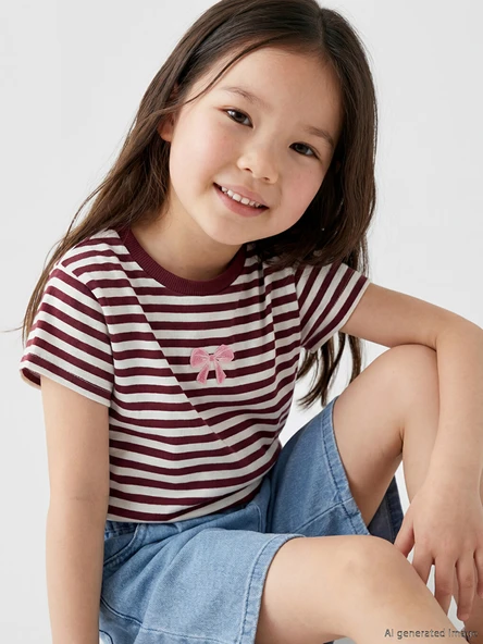 LCW Kids Bordo Bisiklet Yaka Nakışlı Kız Çocuk Tişört ürün görseli 1