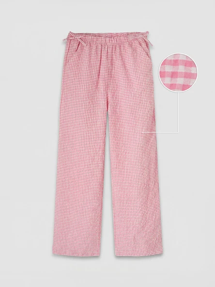LCW Kids Pembe Loose Fit Ekose Kız Çocuk Pantolon ürün görseli 1