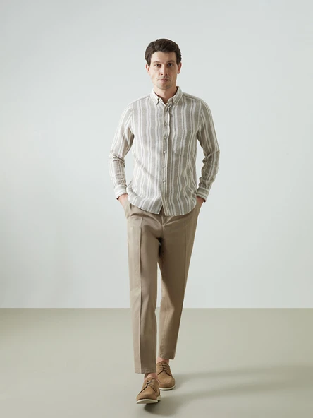 LCWAIKIKI Classic Bej Standart Kalıp Gabardin Erkek Pileli Chino Pantolon ürün görseli 1