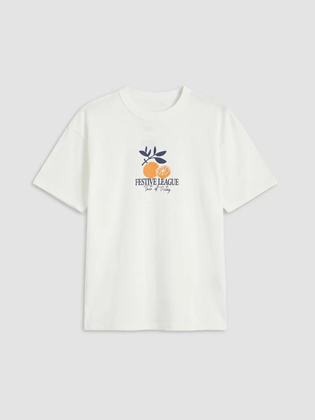 LCW Kids Beyaz Bisiklet Yaka Baskılı Erkek Çocuk Tişört ürün görseli 1