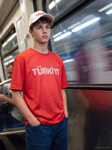 LCW Kids Kırmızı Bisiklet Yaka Türkiye Baskılı Erkek Çocuk Tişört ürün görseli 1