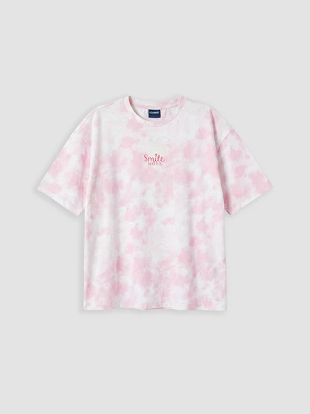 LCW Kids Pembe Bisiklet Yaka Batik Desenli Kız Çocuk Tişört ürün görseli 1