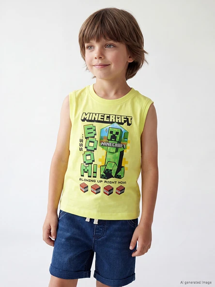 LCW Kids Yeşil Minecraft Baskılı Erkek Çocuk Atlet ürün görseli 1