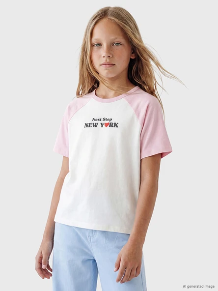 LCW Kids Beyaz Yazı Baskılı Kız Çocuk Tişört ürün görseli 1