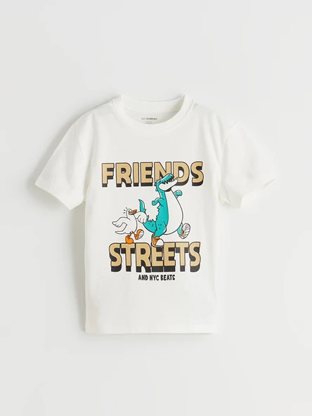 LCW Kids Beyaz Regular Fit Baskılı Erkek Çocuk Tişört ürün görseli 1