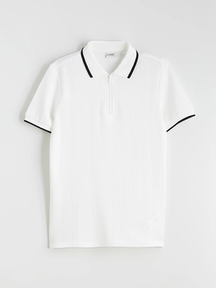 LCW Kids Beyaz Dokulu Erkek Çocuk Polo Yaka Tişört ürün görseli 1