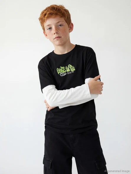 LCW Kids Siyah Baskılı Erkek Çocuk Tişört ürün görseli 1