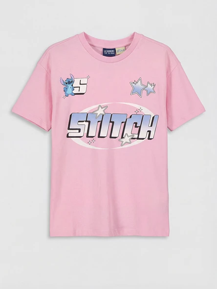 LCW Kids Pembe Stitch Baskılı Kız Çocuk Tişört ürün görseli 1