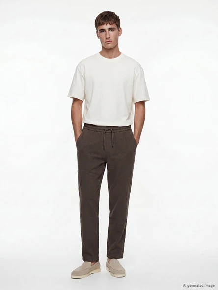 LCW Vision Kahverengi Regular Fit Keten Görünümlü Erkek Pantolon ürün görseli 1